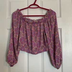 LIVE TO BE SPOILED pink purple floral crop statement sleeve blouse peasant boho